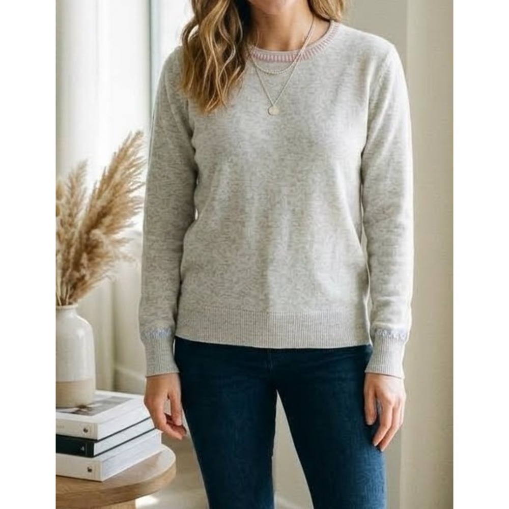 Pure Amici Cotton Cashmere Contrast Stitch Crewneck Sweater Size L Quiet Luxe
